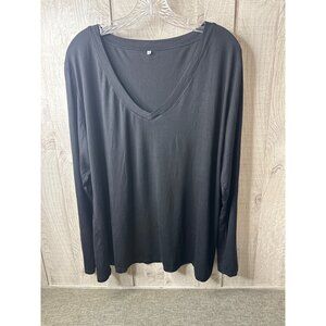 Black Long Sleeve V Neck Shirt 2XL Womens Loose Fit Rayon Blend Casual Work